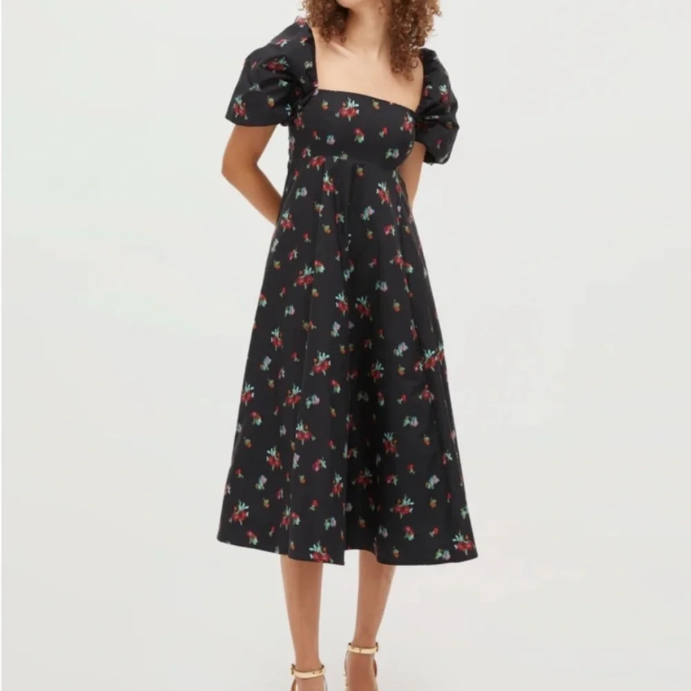 Hill House Matilda Dress in Black Ikat Floral - Picture 2 of 10